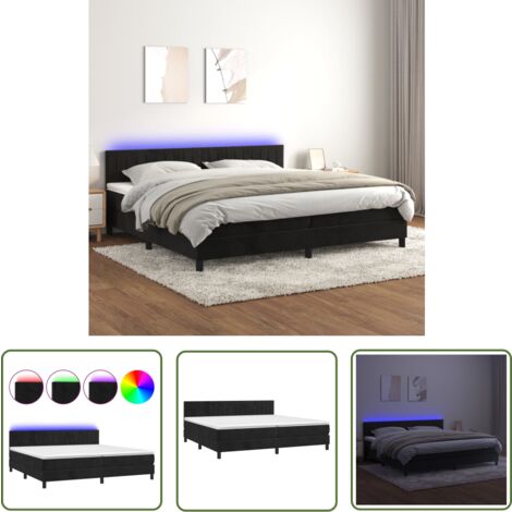 The Living Store Boxspringbett mit Matratze & LED Schwarz 200x200 cm Samt - Boxspringbett - Doppelbett - Samtbett - Luxusbett - Bettrahmen