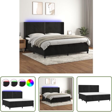 The Living Store Boxspringbett mit Matratze & LED Schwarz 200x200 cm Samt - Boxspringbett - Doppelbett - Samtbett - Luxusbett - Schlafzimmer Dekoration