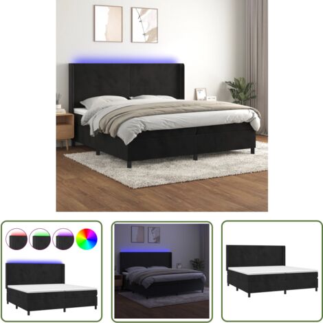 The Living Store Boxspringbett mit Matratze & LED Schwarz 200x200 cm Samt - Boxspringbett - Samtbett - Doppelbett - Luxusbett - Schlafsofa