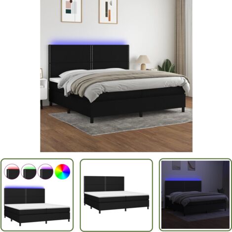 The Living Store Boxspringbett mit Matratze & LED Schwarz 200x200 cm Stoff - Boxspringbett - Doppelbett - Bettenrahmen - Lattenrost - Massivholzmöbel