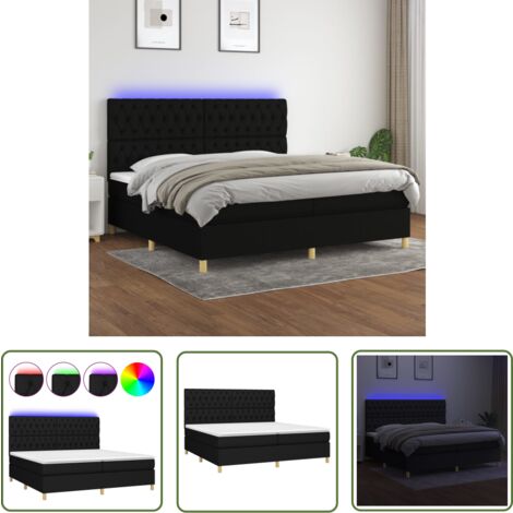The Living Store Boxspringbett mit Matratze & LED Schwarz 200x200 cm Stoff - Boxspringbett - Doppelbett - Schlafraumgestaltung - Bettenausstattung - Lattenrost