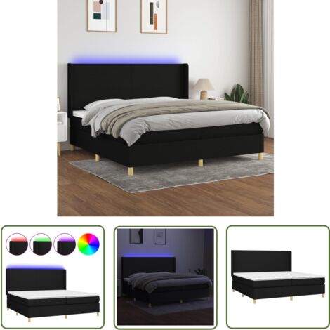 The Living Store Boxspringbett mit Matratze & LED Schwarz 200x200 cm Stoff - Boxspringbett - Doppelbett - Schlafsofa - Bettsystem - Lattenrost