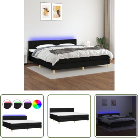 The Living Store Boxspringbett mit Matratze & LED Schwarz 200x200 cm Stoff - Boxspringbett - Doppelbett - Schlafsystem - Bettauflage - Lattenrost