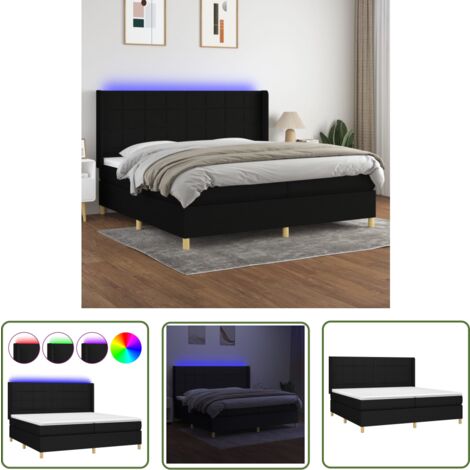 The Living Store Boxspringbett mit Matratze & LED Schwarz 200x200 cm Stoff - Boxspringbett - Doppelbett - Schlafsystem - Bettauflage - Lattenrost