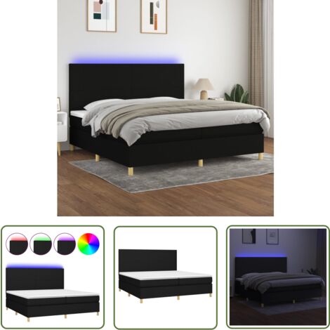 The Living Store Boxspringbett mit Matratze & LED Schwarz 200x200 cm Stoff - Boxspringbett - Doppelbett - Schlafsystem - Bettauflage - Lattenrost
