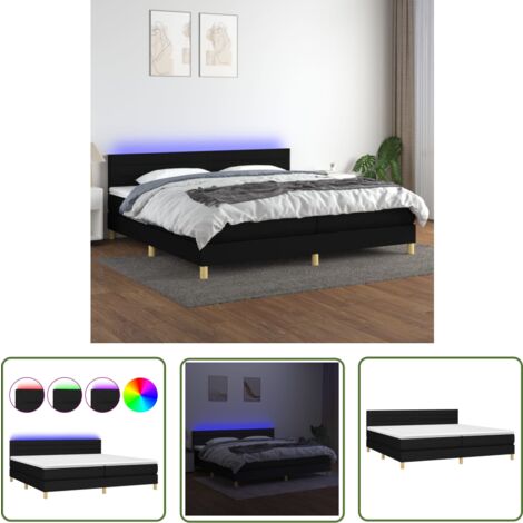 The Living Store Boxspringbett mit Matratze & LED Schwarz 200x200 cm Stoff - Boxspringbett - Doppelbett - Schlafsystem - Bettenrahmen - Lattenrost