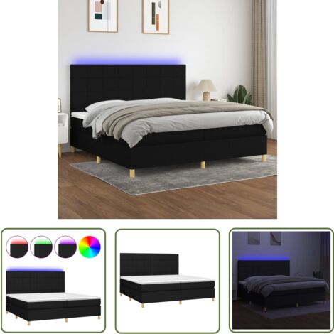 The Living Store Boxspringbett mit Matratze & LED Schwarz 200x200 cm Stoff - Boxspringbett - Doppelbett - Schlafsystem - Bettrahmen - Lattenrost