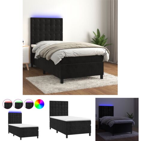 The Living Store - Boxspringbett mit Matratze & LED Schwarz 80x200 cm Samt