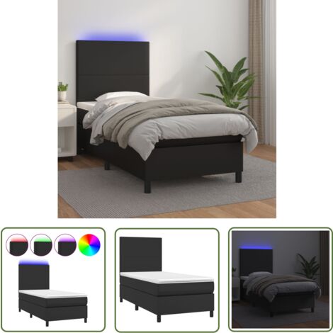 The Living Store Boxspringbett mit Matratze & LED Schwarz 90x200 cm Kunstleder - Boxspringbett - Doppelbett - Bettenrahmen - Lederbettwäsche - Luxusbett
