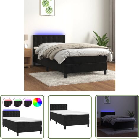 The Living Store Boxspringbett mit Matratze & LED Schwarz 90x200 cm Samt - Boxspringbett - Doppelbett - Samtbett - Luxusbett - Schlafzimmermöbel