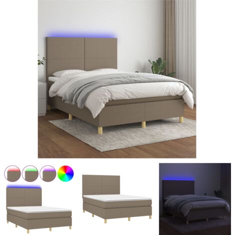 The Living Store Boxspringbett mit Matratze & LED Taupe 140x190 cm Stoff - Betten & Bettgestelle