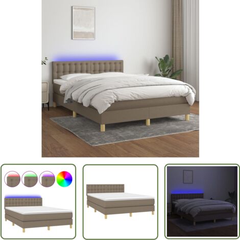 The Living Store Boxspringbett mit Matratze & LED Taupe 140x200 cm Stoff - Boxspringbett - Doppelbett - Lattenrost - Bettsofa - Schlafsystem