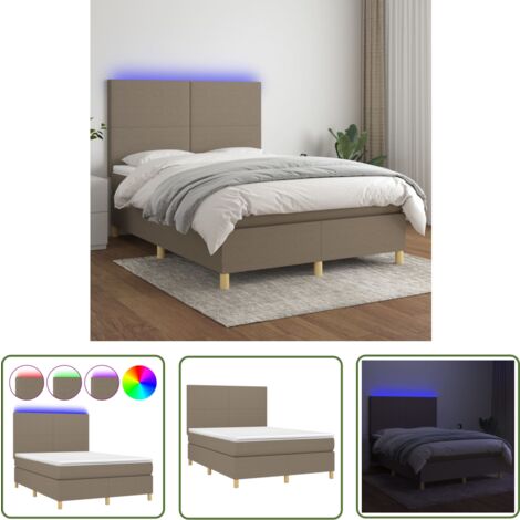 The Living Store Boxspringbett mit Matratze & LED Taupe 140x200 cm Stoff - Boxspringbett - Doppelbett - Lattenrost - Bettsofa - Schlafsystem