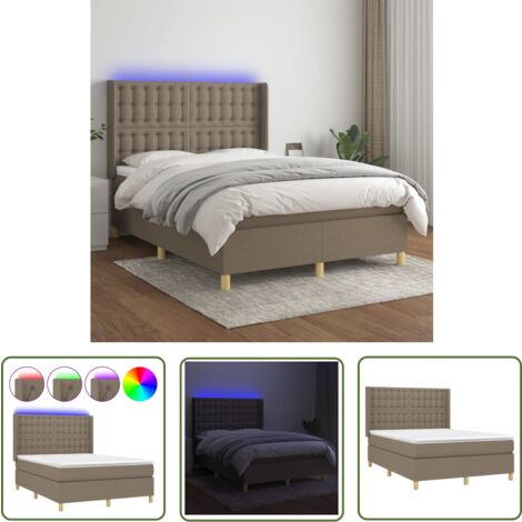 The Living Store Boxspringbett mit Matratze & LED Taupe 140x200 cm Stoff - Boxspringbett - Doppelbett - Lattenrost - Bettsofa - Schlafsystem