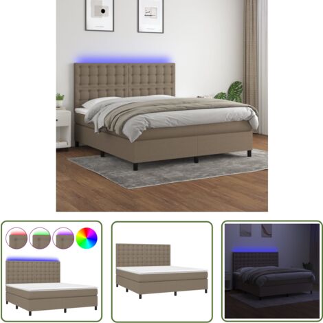 The Living Store Boxspringbett mit Matratze & LED Taupe 180x200 cm Stoff - Boxspringbett - Doppelbett - Bettenrahmen - Lattenrost - Matratze