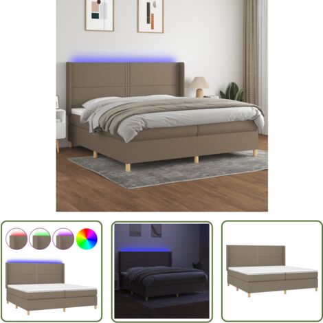 The Living Store Boxspringbett mit Matratze & LED Taupe 200x200 cm Stoff - Boxspringbett - Doppelbett - Bettenrahmen - Lattenrost - LED Beleuchtung