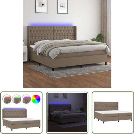 The Living Store Boxspringbett mit Matratze & LED Taupe 200x200 cm Stoff - Boxspringbett - Doppelbett - Bettenrahmen - Lattenrost - Matratze
