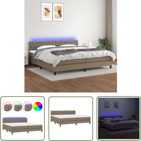 The Living Store Boxspringbett mit Matratze & LED Taupe 200x200 cm Stoff - Boxspringbett - Doppelbett - Bettenrahmen - Lattenrost - Schlafsystem