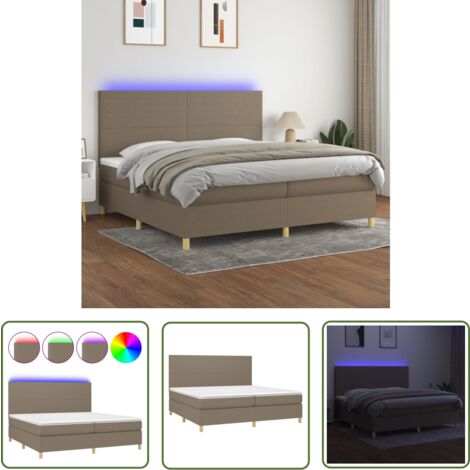 The Living Store Boxspringbett mit Matratze & LED Taupe 200x200 cm Stoff - Boxspringbett - Doppelbett - Bettsofa - Lattenrost - Massivholzbette