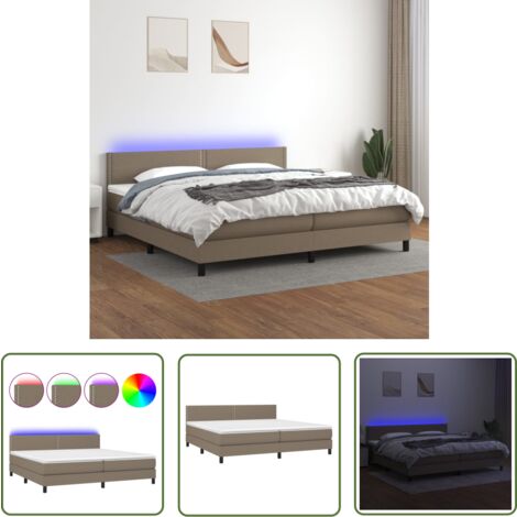 The Living Store Boxspringbett mit Matratze & LED Taupe 200x200 cm Stoff - Boxspringbett - Doppelbett - Lattenrost - Bettsofa - Schlafsystem