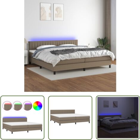 The Living Store Boxspringbett mit Matratze & LED Taupe 200x200 cm Stoff - Boxspringbett - Doppelbett - Lattenrost - Bettsofa - Schlafsystem