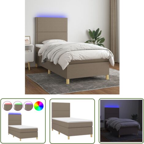 The Living Store Boxspringbett mit Matratze & LED Taupe 90x190 cm Stoff - Boxspringbett - Doppelbett - Schlafsofa - Lattenrost - Bettauflage