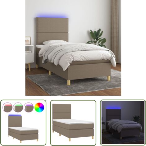 The Living Store Boxspringbett mit Matratze & LED Taupe 90x200 cm Stoff - Boxspringbett - Betten - Schlafräume - Doppelbett - Einzelbett
