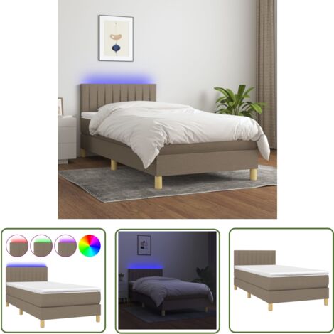 The Living Store Boxspringbett mit Matratze & LED Taupe 90x200 cm Stoff - Boxspringbett - Doppelbett - Lattenrost - Bettsofa - Schlafsystem