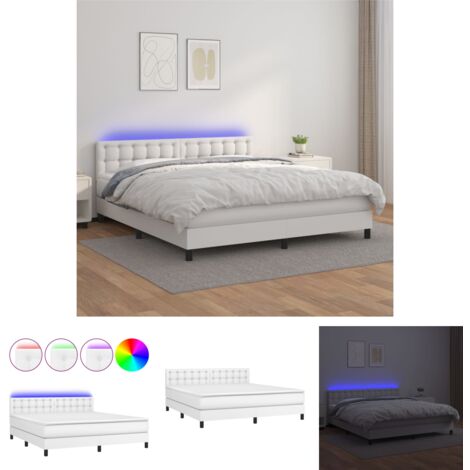The Living Store - Boxspringbett mit Matratze & LED Weiß 180x200 cm Kunstleder