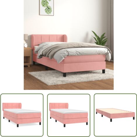 The Living Store Boxspringbett mit Matratze Rosa 100x200 cm Samt - Samtbett - Boxspringbett - Doppelbett - Rosa Bett - Schlafzimmermöbel