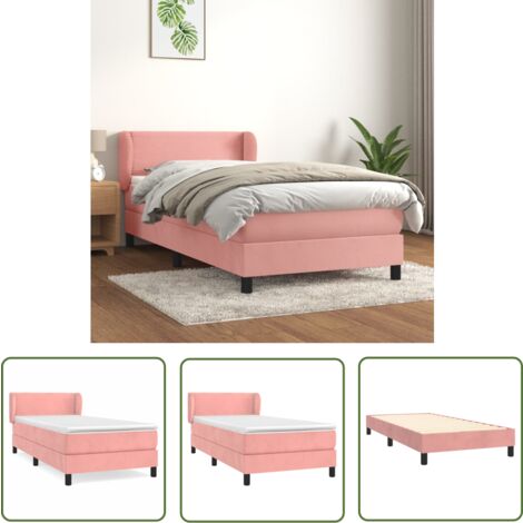 The Living Store Boxspringbett mit Matratze Rosa 100x200 cm Samt - Samtbett - Boxspringbett - Doppelbett - Rosa Bett - Schlafzimmermöbel