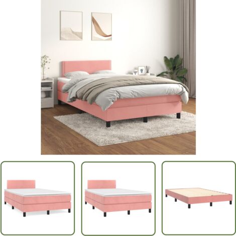The Living Store Boxspringbett mit Matratze Rosa 120x200 cm Samt - Samtbett - Boxspringbett - Doppelbett - Rosa Bett - Schlafzimmer Dekoration