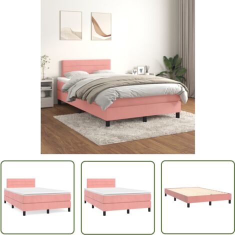 The Living Store Boxspringbett mit Matratze Rosa 120x200 cm Samt - Samtbett - Boxspringbett - Doppelbett - Rosa Bett - Schlafzimmermöbel