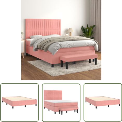 The Living Store Boxspringbett mit Matratze Rosa 140x190 cm Samt - Samtbett - Boxspringbett - Doppelbett - Rosa Bett - Schlafzimmermöbel