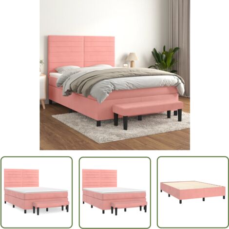 The Living Store Boxspringbett mit Matratze Rosa 140x200 cm Samt - Boxspringbett - Samtbett - Doppelbett - Rosa Bett - Bett Mit Matratze