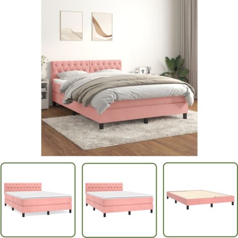 The Living Store Boxspringbett mit Matratze Rosa 140x200 cm Samt - Boxspringbett - Samtbett - Rosa Bett - Doppelbett - Bett Mit Kopfteil