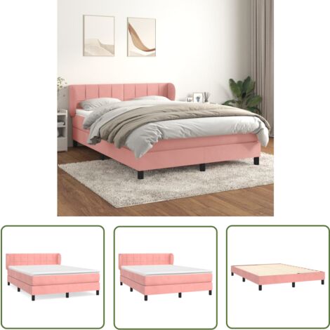 The Living Store Boxspringbett mit Matratze Rosa 140x200 cm Samt - Samtbett - Boxspringbett - Doppelbett - Rosa Bett - Betten Günstig