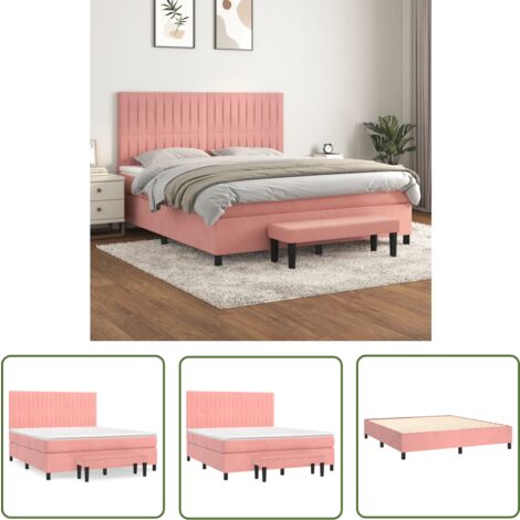 The Living Store Boxspringbett mit Matratze Rosa 160x200 cm Samt - Boxspringbett - Doppelbett - Samtbett - Rosa Bett - Bettenzimmer