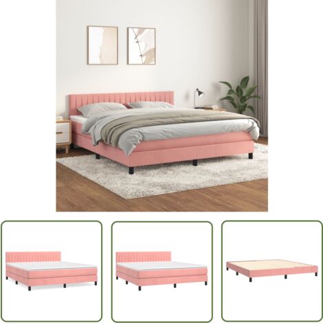 The Living Store Boxspringbett mit Matratze Rosa 160x200 cm Samt - Boxspringbett - Samtbett - Rosa Bett - Doppelbett - Bett Mit Matratze
