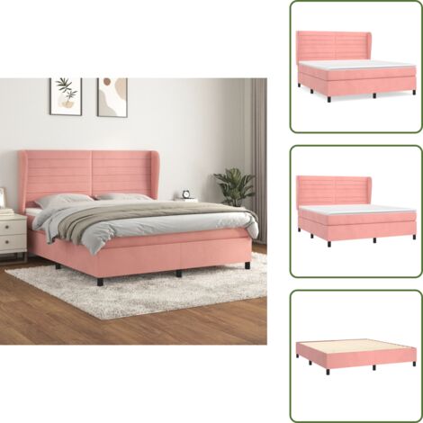 The Living Store Boxspringbett mit Matratze Rosa 160x200 cm Samt - Samtbett - Boxspringbett - Doppelbett - Rosa Bett - Bettenrahmen