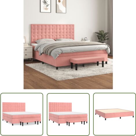 The Living Store Boxspringbett mit Matratze Rosa 180x200 cm Samt - Samtbett - Boxspringbett - Doppelbett - Rosa Bett - Schlafzimmermöbel