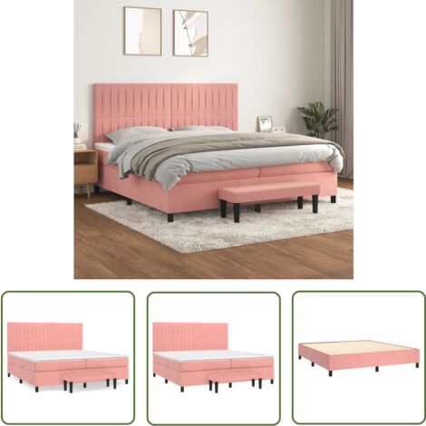 The Living Store Boxspringbett mit Matratze Rosa 200x200 cm Samt - Samtbett - Boxspringbett - Doppelbett - Rosa Bett - Schlafzimmermöbel
