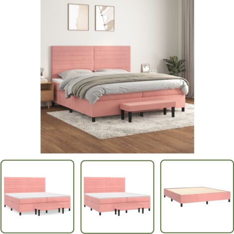 The Living Store Boxspringbett mit Matratze Rosa 200x200 cm Samt - Samtbett - Boxspringbett - Doppelbett - Rosa Bett - Schlafzimmermöbel