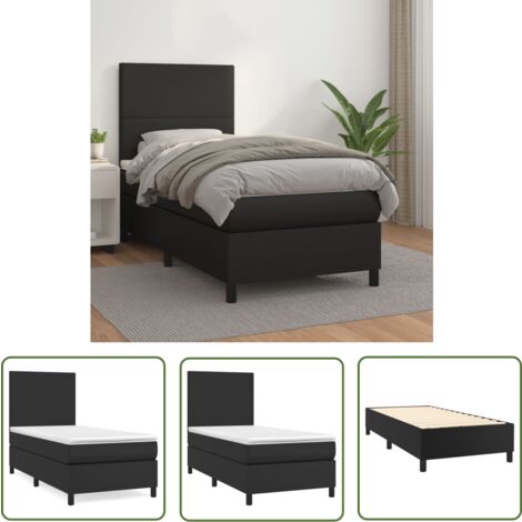 The Living Store Boxspringbett mit Matratze Schwarz 100x200 cm Kunstleder - Boxspringbett - Doppelbett - Bettenrahmen - Kunstlederbett - Schwarzes Bett