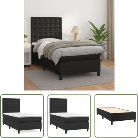 The Living Store Boxspringbett mit Matratze Schwarz 100x200 cm Kunstleder - Boxspringbett - Doppelbett - Bettenrahmen - Kunstlederbett - Schwarzes Bett