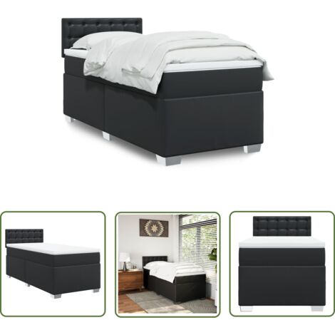 The Living Store Boxspringbett mit Matratze Schwarz 100x200 cm Kunstleder - Boxspringbett - Doppelbett - Bettsofa - Luxusbett - Schwarzes Bett