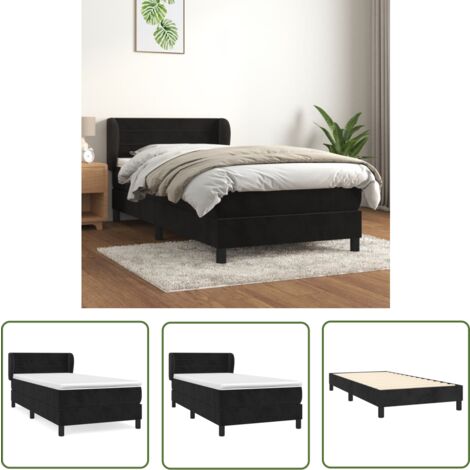 The Living Store Boxspringbett mit Matratze Schwarz 100x200 cm Samt - Samtbett - Boxspringbett - Doppelbett - Luxusbett - Hochwertiges Bett