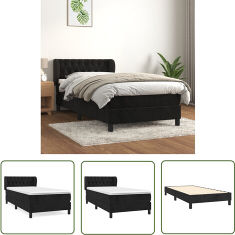 The Living Store Boxspringbett mit Matratze Schwarz 100x200 cm Samt - Samtbett - Boxspringbett - Doppelbett - Luxusbett - Schlafzimmermöbel