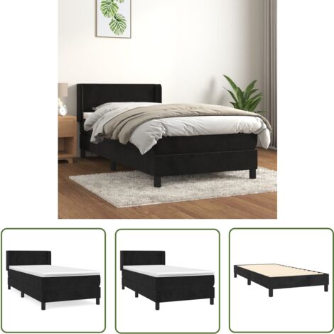 The Living Store Boxspringbett mit Matratze Schwarz 100x200 cm Samt - Samtbett - Boxspringbett - Doppelbett - Luxusbett - Schlafzimmermöbel