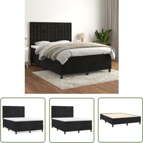 The Living Store Boxspringbett mit Matratze Schwarz 140x190 cm Samt - Boxspringbett - Samtbett - Doppelbett - Luxusbett - Schwarzes Bett